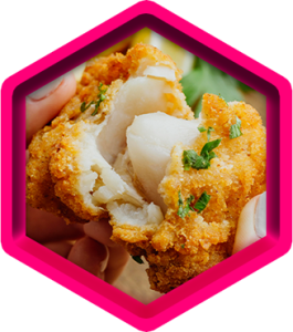 machine breaded fish and chicken